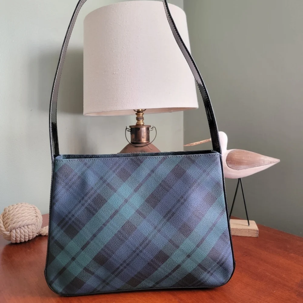 Ralph Lauren Black Label Tartan Plaid Blue Green Shoulder Bag Vintage